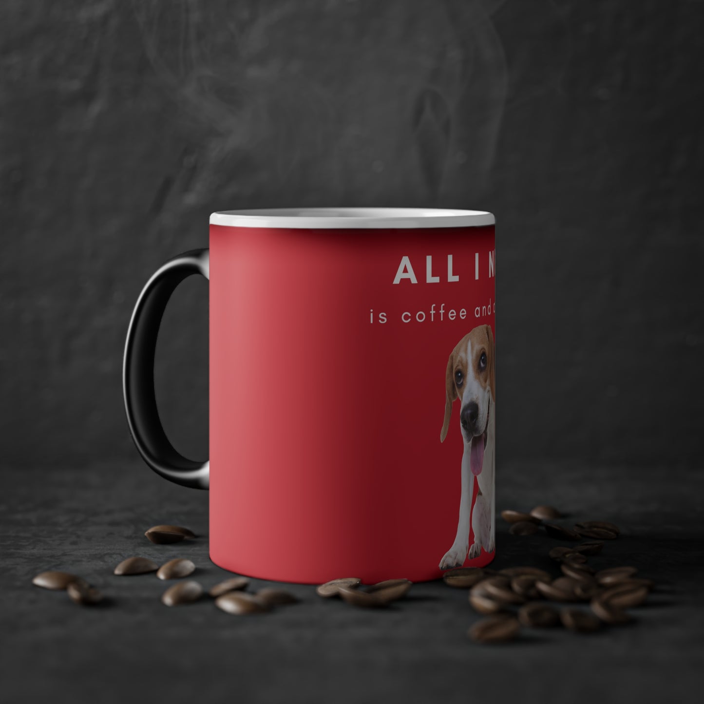 All I Need Is Coffee And A Beagle Magic Mug, 325ml - Dark Red