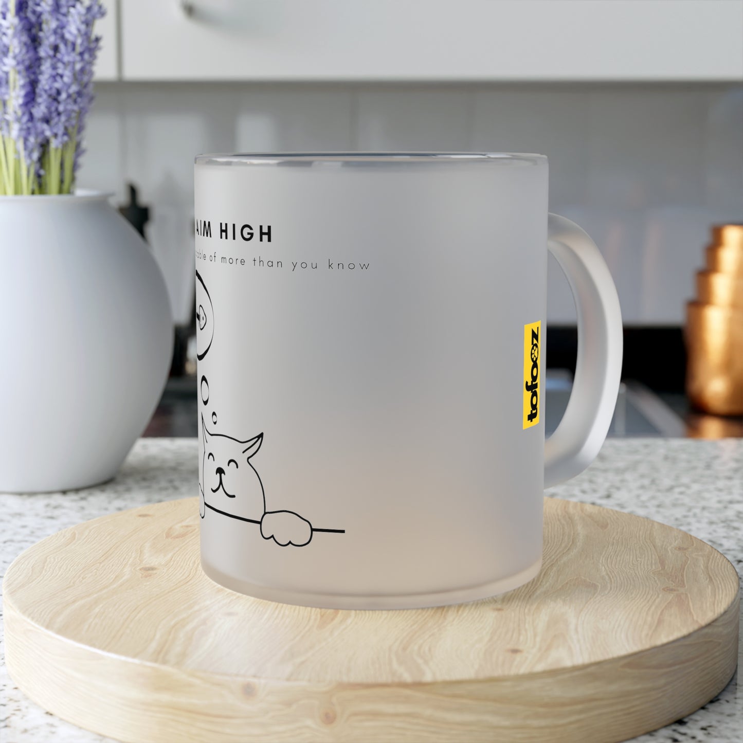 Aim High Cat - Frosted Glass Mug, 325ml