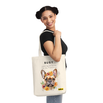 Busy Running Errands For My Frenchie Woven Tote Bag