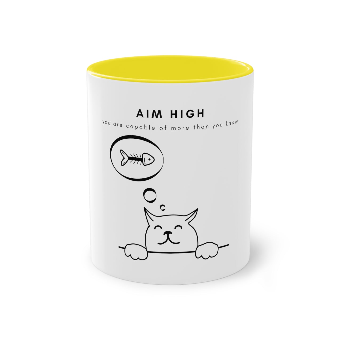 Aim High Cat Two-Tone Coffee Mug, 325ml - White