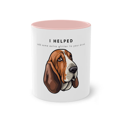 I Helped Add Glitter Basset Hound Two-Tone Coffee Mug, 325ml - White