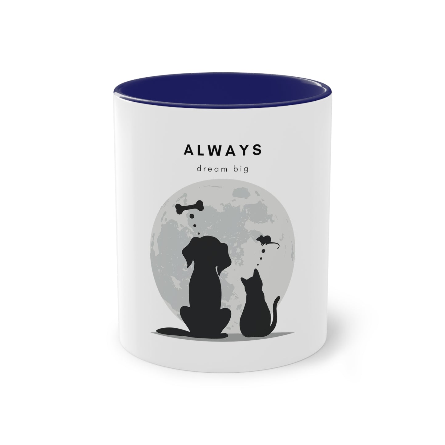 Always Dream Big Cat and Dog Two-Tone Coffee Mug, 325ml - White