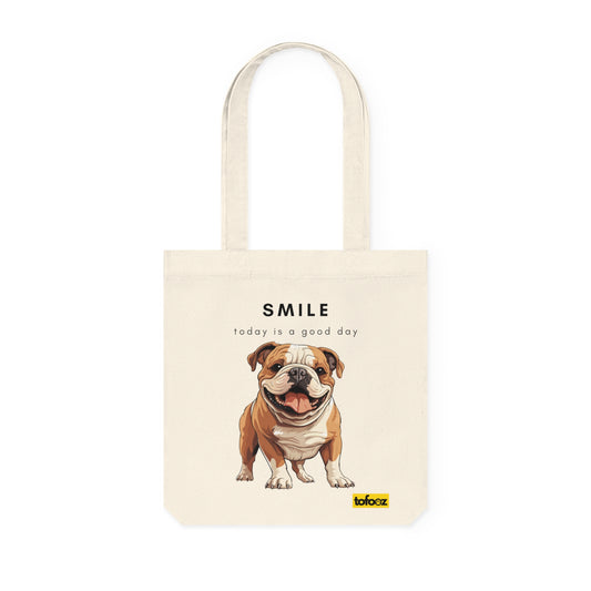 Smile Good Day English Bulldog Woven Tote Bag