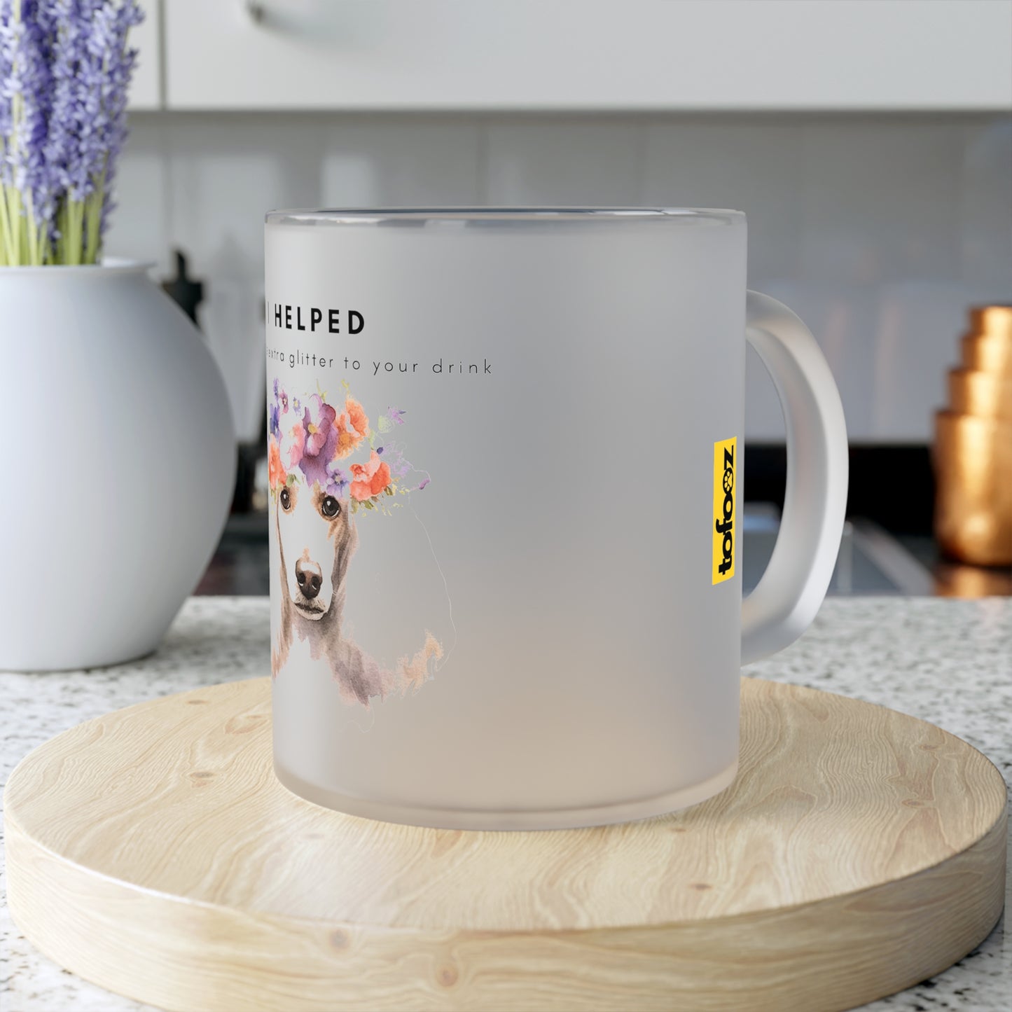 I Helped Add Glitter Poodle Flowers - Frosted Glass Mug, 325ml