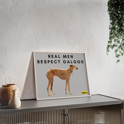 Real Men Respect Galgos Brindle Poster with Wooden Frame, Horizontal - Various Sizes