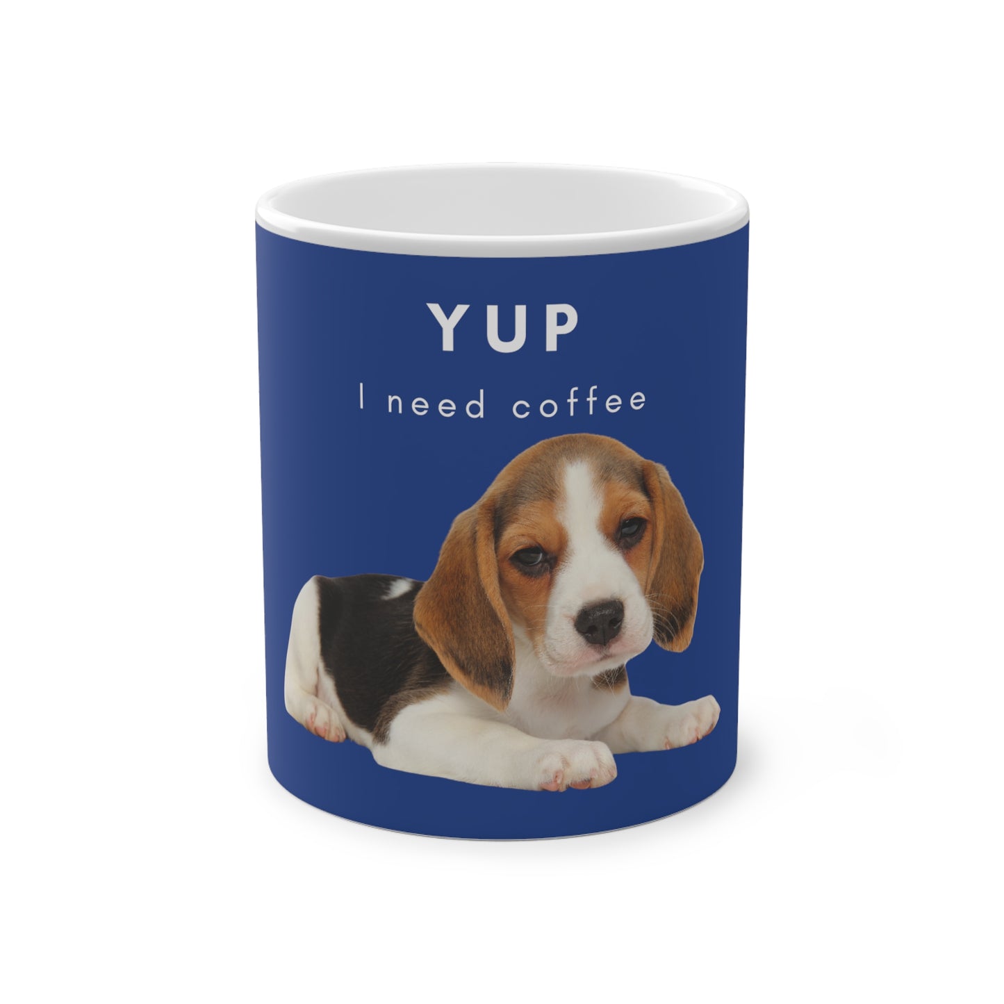 Yup I Need Coffee Beagle Magic Mug, 325ml - Dark Blue