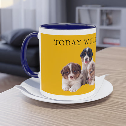 Today Will Be Aussome Aussie Puppies Two-Tone Coffee Mug, 325ml - Yellow