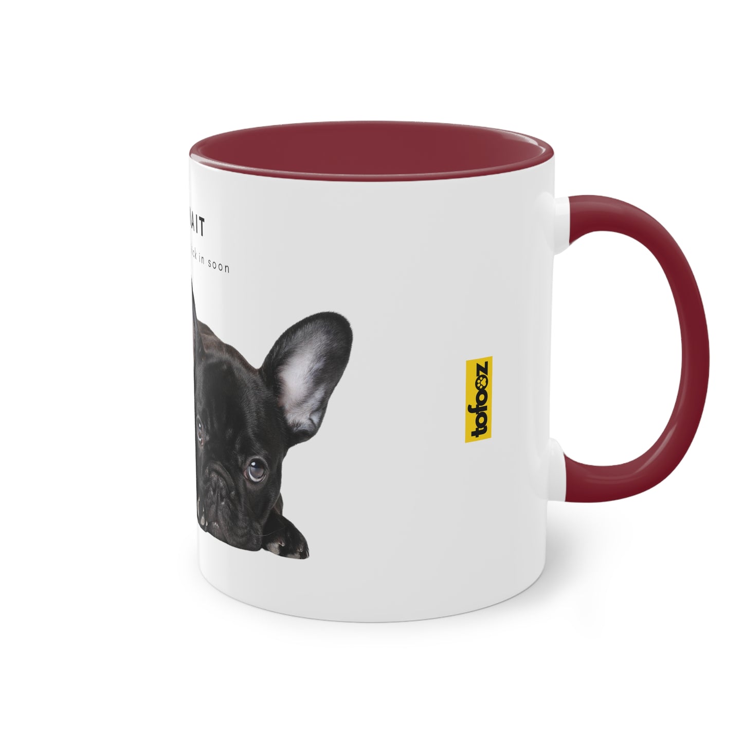 Just Wait Caffeine Black French Bulldog Puppy Two-Tone Coffee Mug, 325ml - White