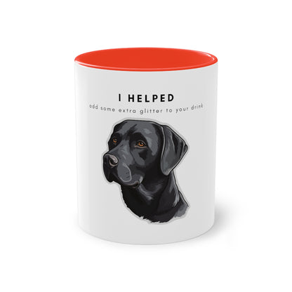 I Helped Add Glitter Black Labrador Sticker Two-Tone Coffee Mug, 325ml - White