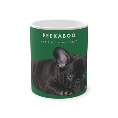 Peekaboo Sit In Your Lap Black French Bulldog Puppy Magic Mug, 325ml - Green