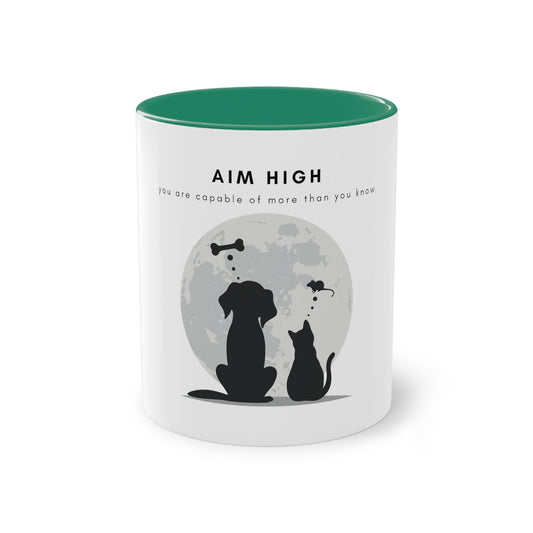 Aim High Cat and Dog Two-Tone Coffee Mug, 325ml - White