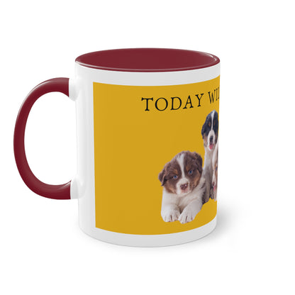 Today Will Be Aussome Aussie Puppies Two-Tone Coffee Mug, 325ml - Yellow