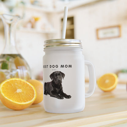 Best Dog Mom Black Lab - Mason Jar With Straw And Lid, 355ml