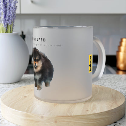 I Helped Add Glitter Black Tan Pomeranian Puppy - Frosted Glass Mug, 325ml