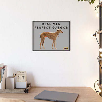 Real Men Respect Galgos Brindle Poster with Wooden Frame, Horizontal - Various Sizes