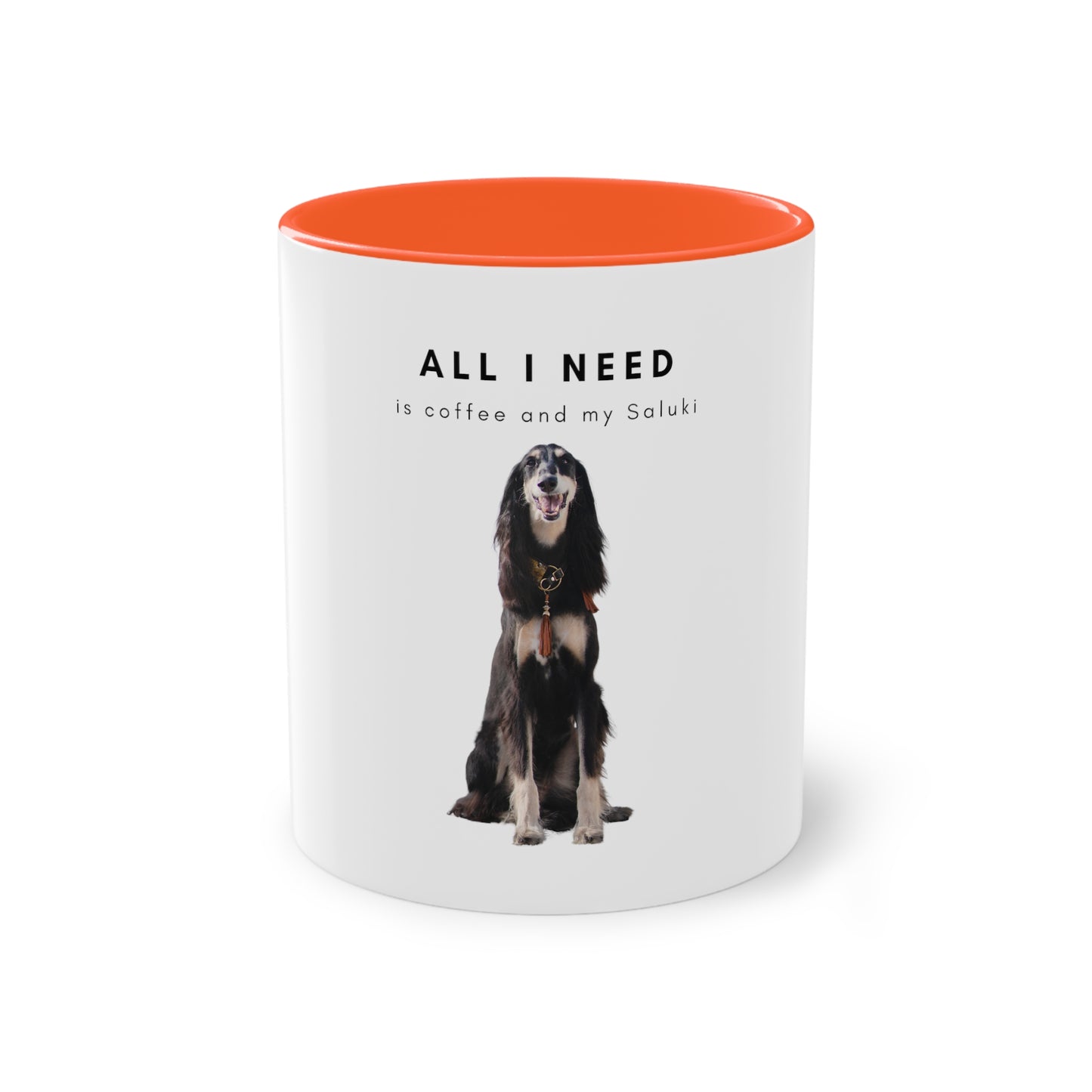 All I Need Is Coffee And My Saluki Two-Tone Coffee Mug, 325ml - White