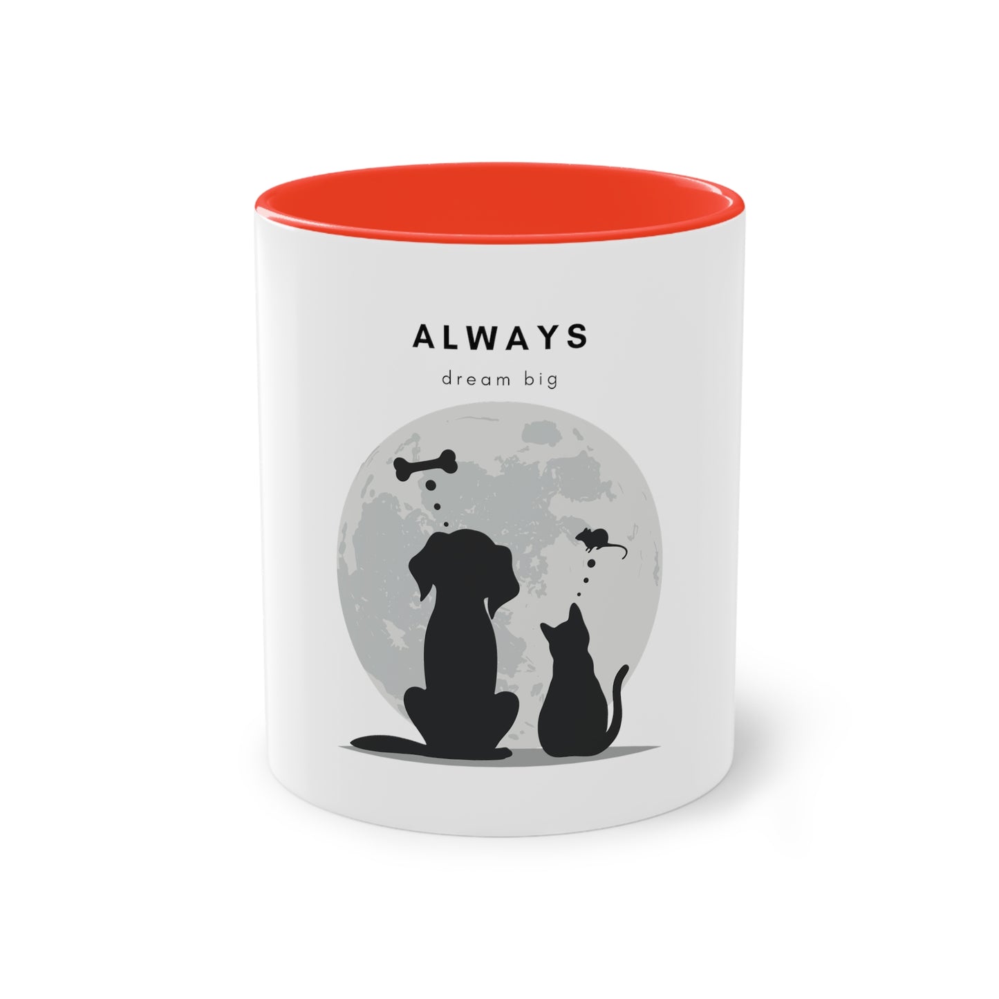 Always Dream Big Cat and Dog Two-Tone Coffee Mug, 325ml - White