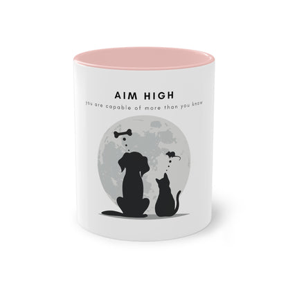 Aim High Cat and Dog Two-Tone Coffee Mug, 325ml - White