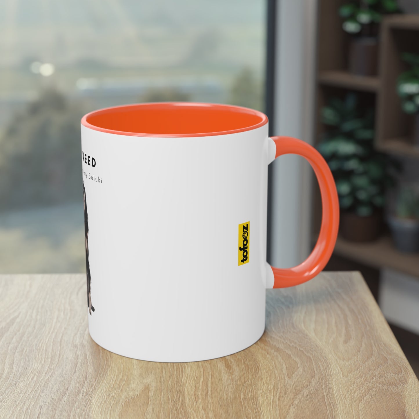 All I Need Is Coffee And My Saluki Two-Tone Coffee Mug, 325ml - White