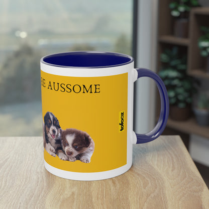 Today Will Be Aussome Aussie Puppies Two-Tone Coffee Mug, 325ml - Yellow