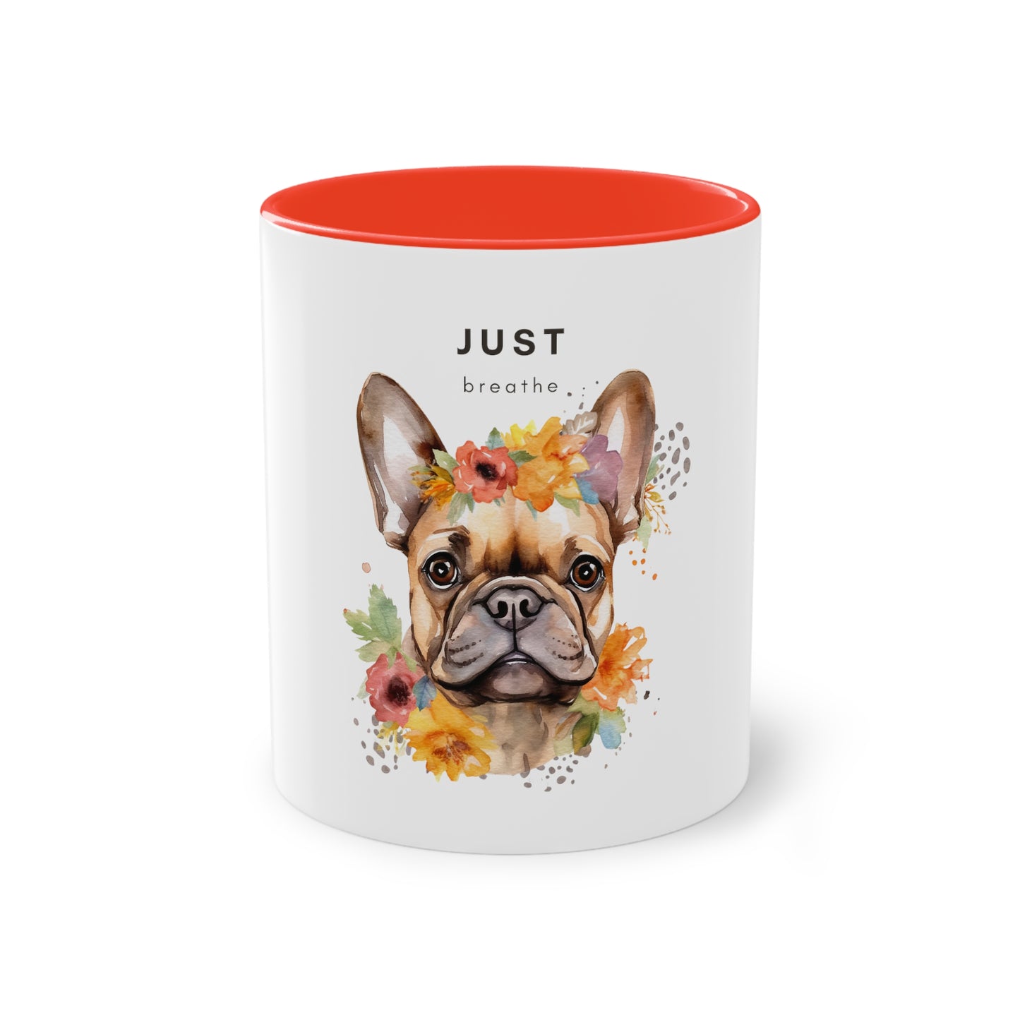 Just Breathe French Bulldog Two-Tone Coffee Mug, 325ml - White