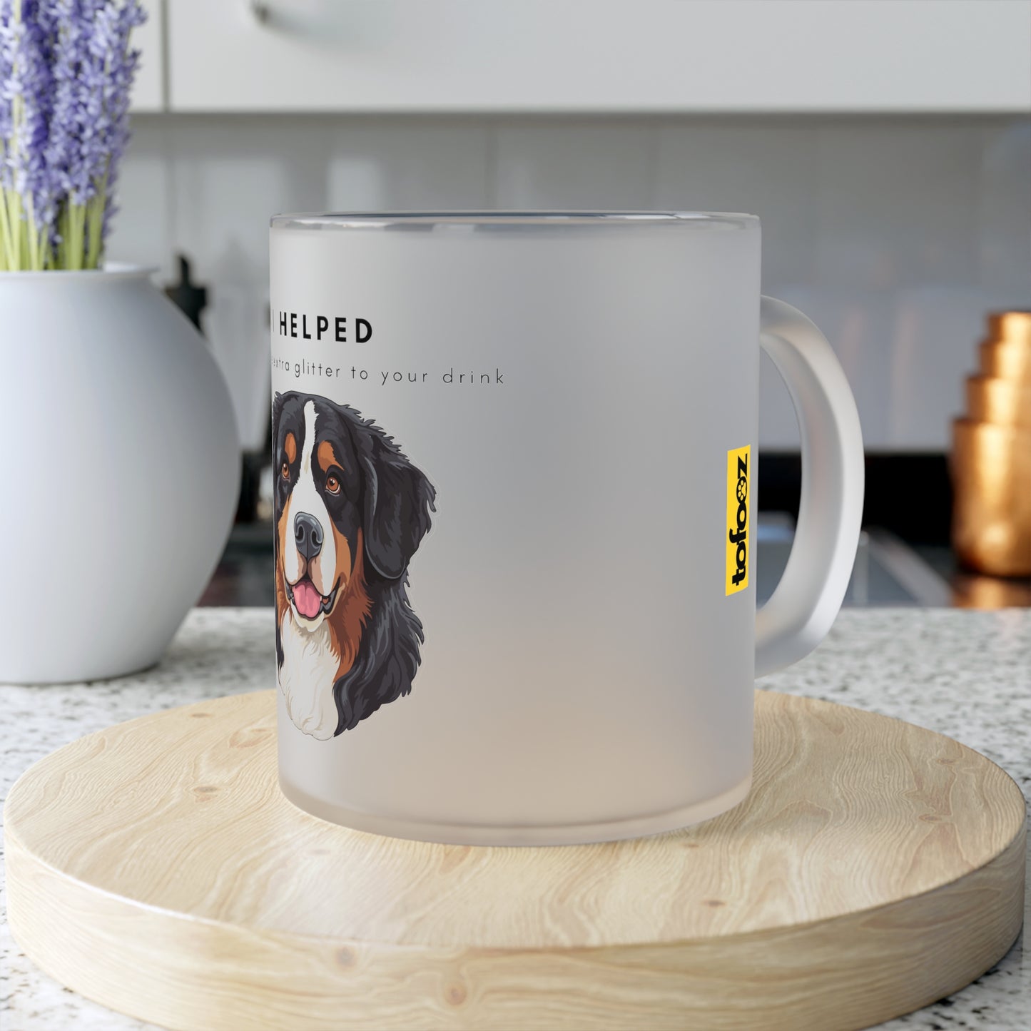 I Helped Add Glitter Bernese Mountain Dog - Frosted Glass Mug, 325ml