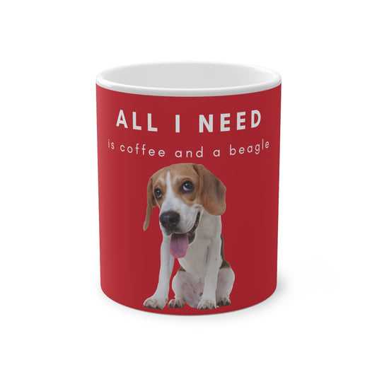 All I Need Is Coffee And A Beagle Magic Mug, 325ml - Dark Red