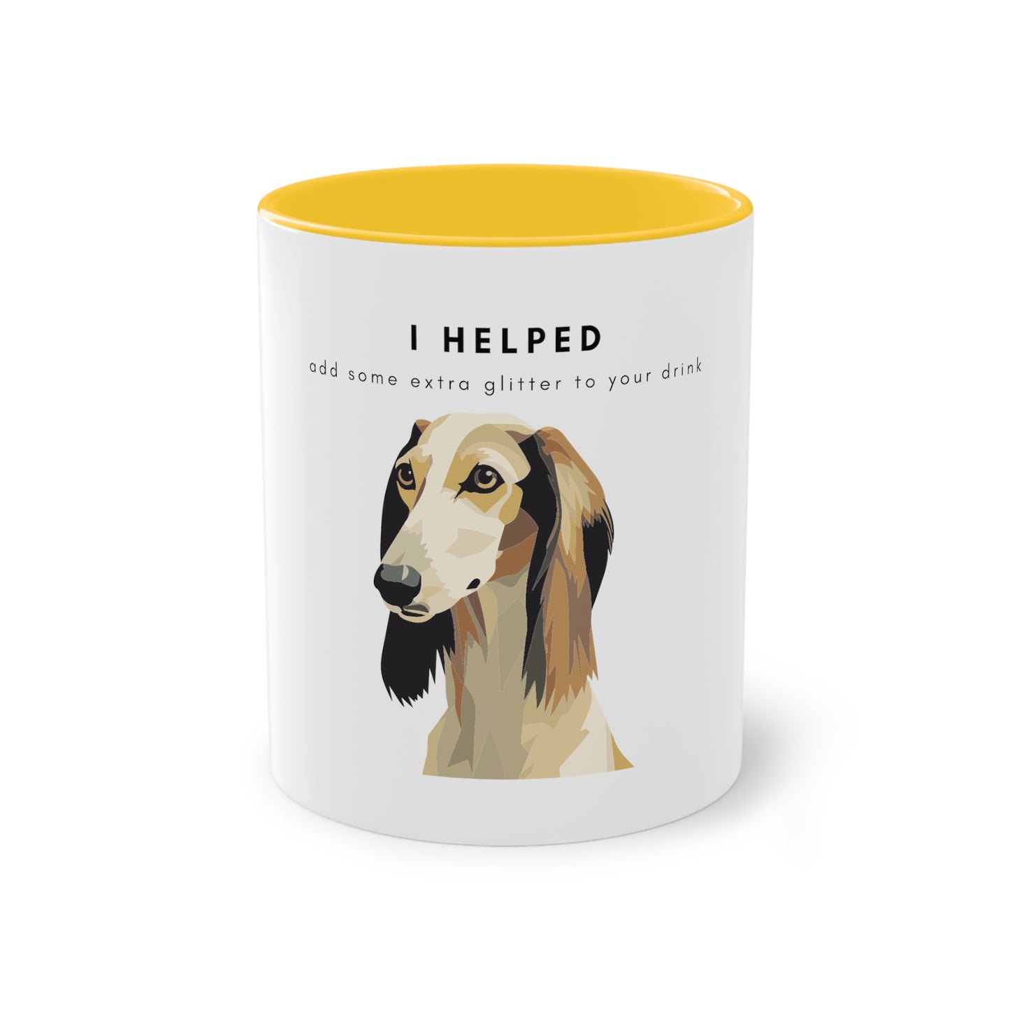 I Helped Add Glitter Saluki Graphic Two-Tone Coffee Mug, 325ml - White