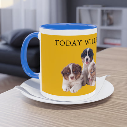 Today Will Be Aussome Aussie Puppies Two-Tone Coffee Mug, 325ml - Yellow