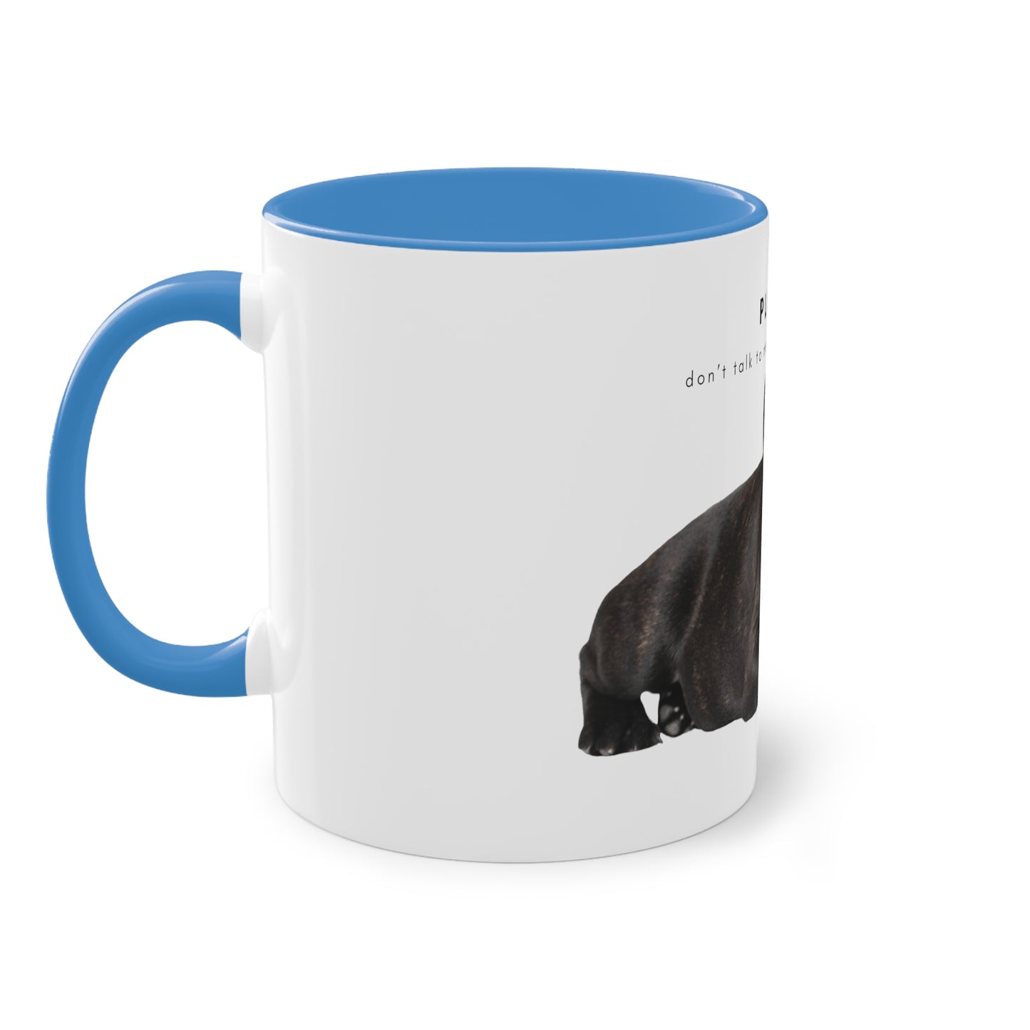 Please Don't Talk Coffee Black French Bulldog Puppy Two-Tone Coffee Mug, 325ml - White