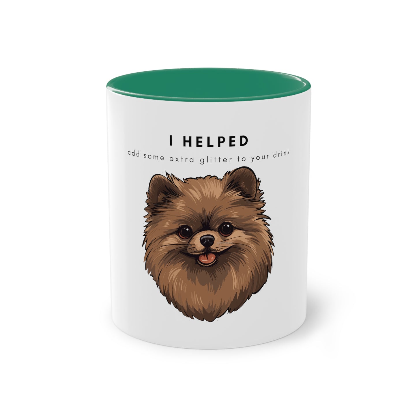 I Helped Add Glitter Brown Pomeranian Two-Tone Coffee Mug, 325ml - White