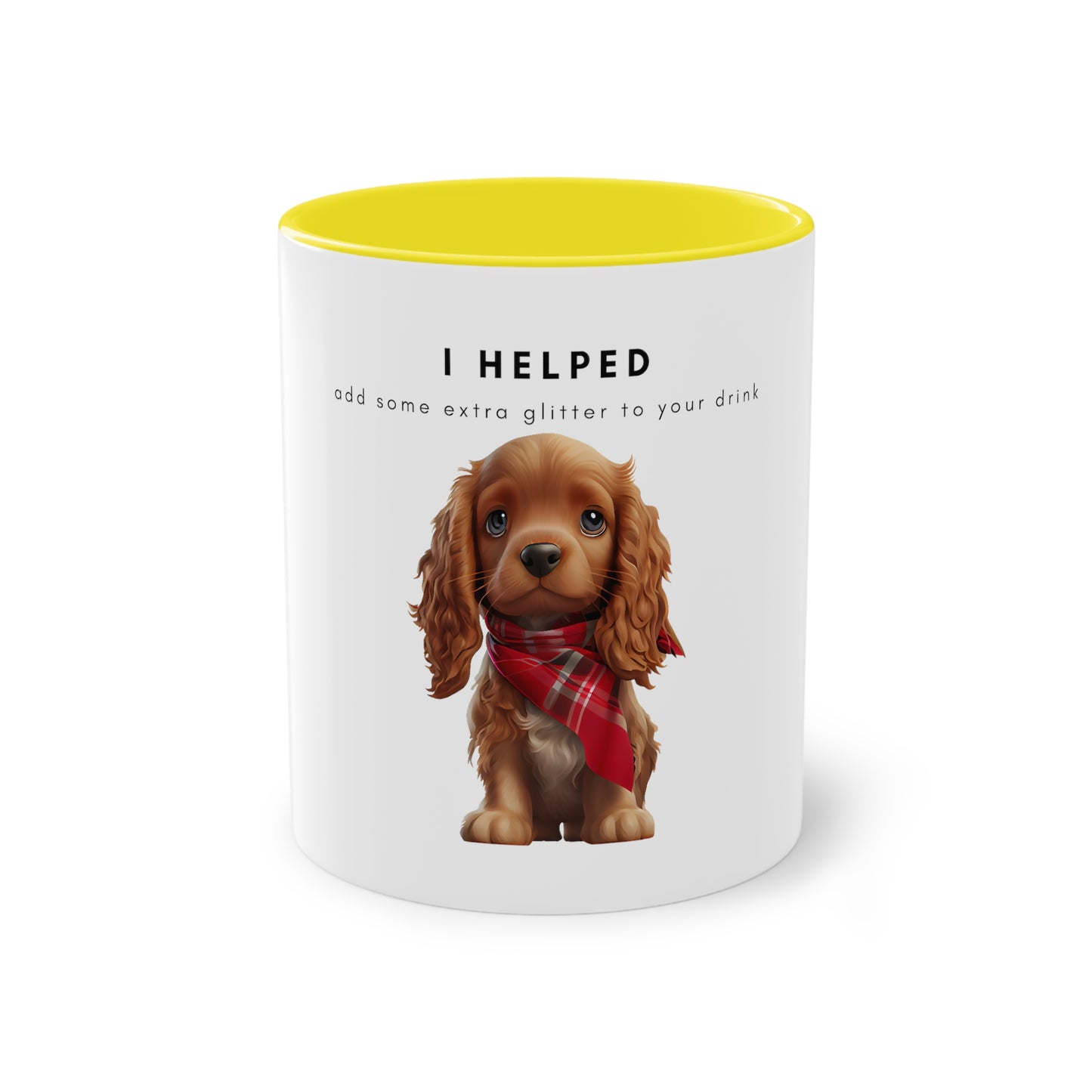 I Helped Add Glitter Cocker Spaniel Graphic Two-Tone Coffee Mug, 325ml - White