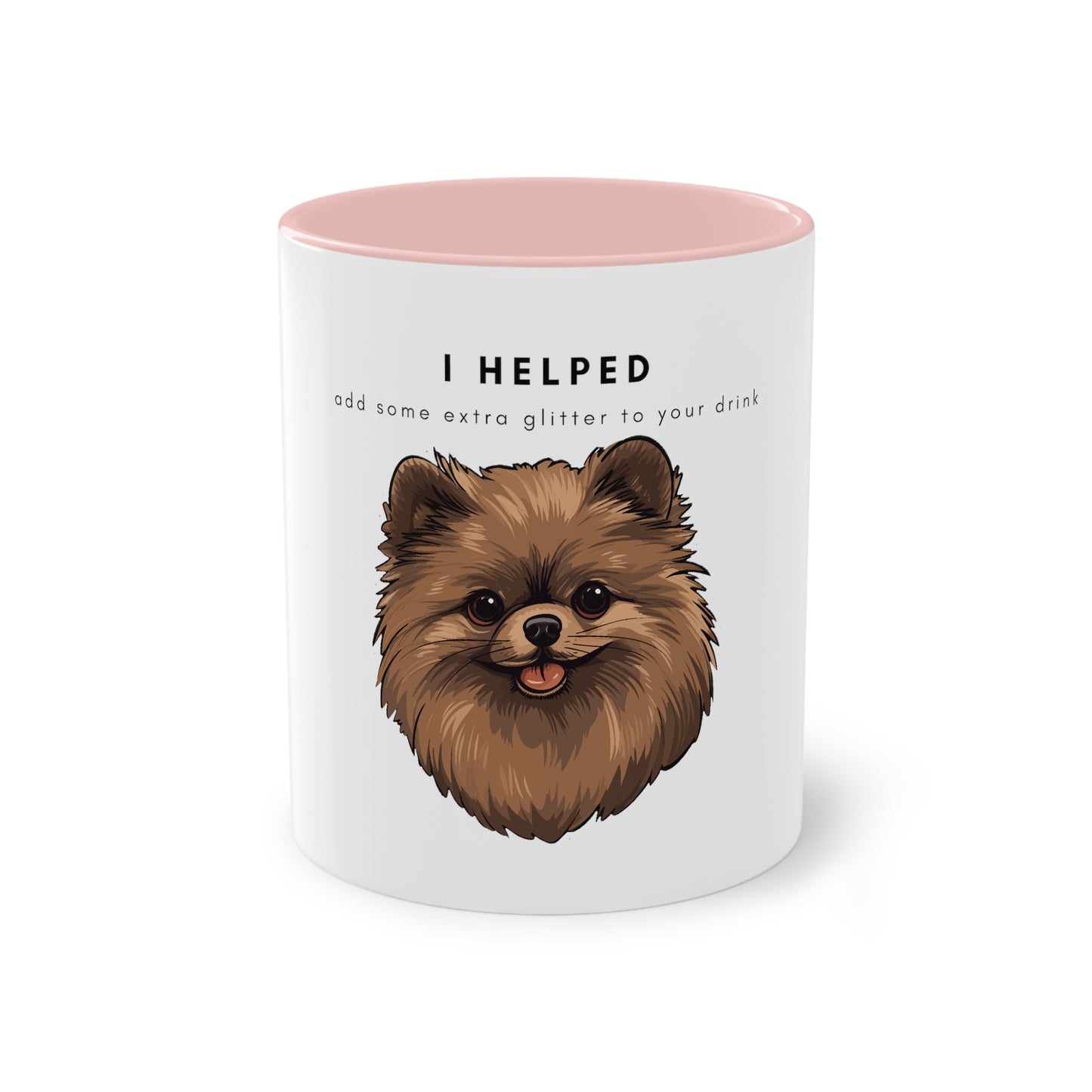 I Helped Add Glitter Brown Pomeranian Two-Tone Coffee Mug, 325ml - White