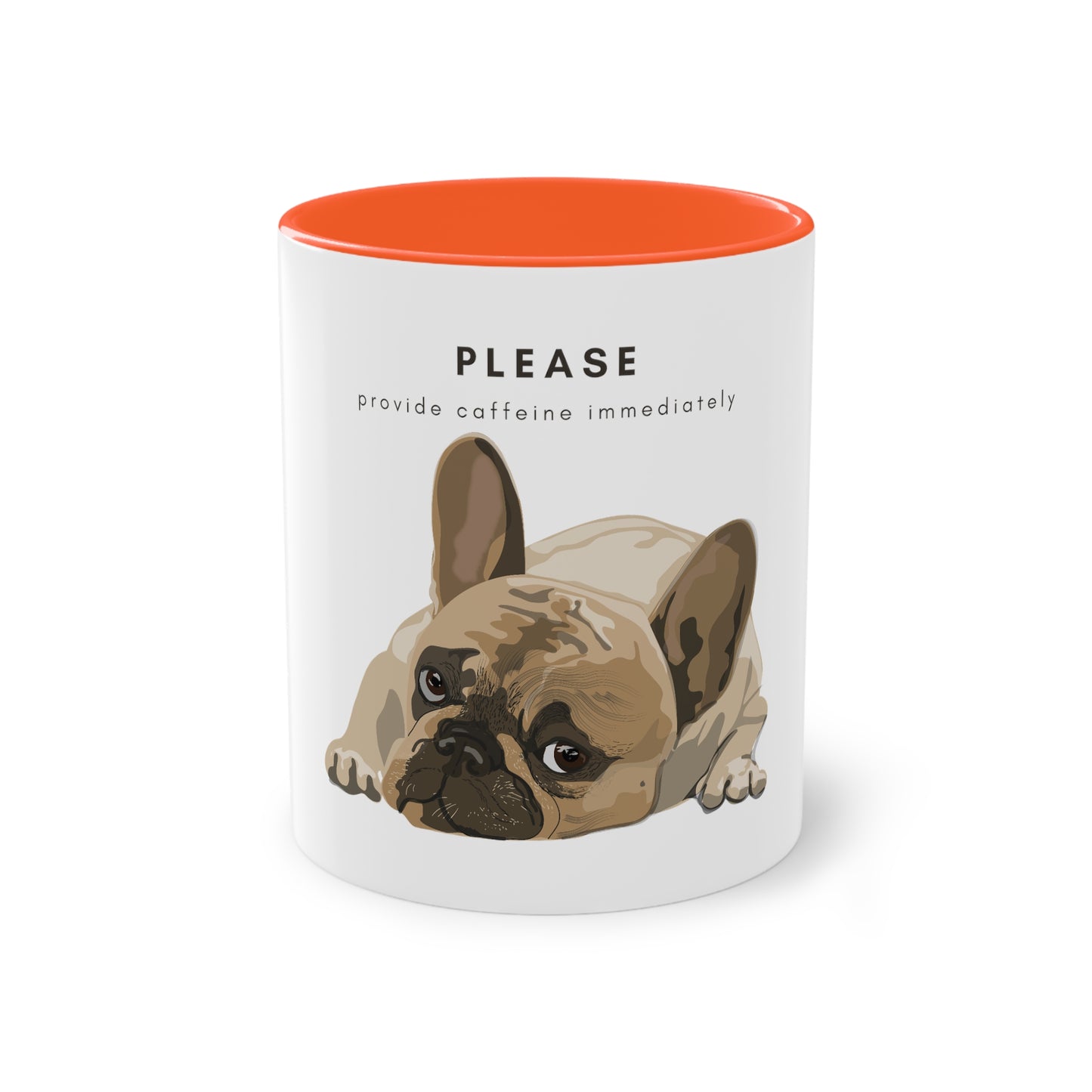 Please Provide Caffeine Immediately French Bulldog Two-Tone Coffee Mug, 325ml - White