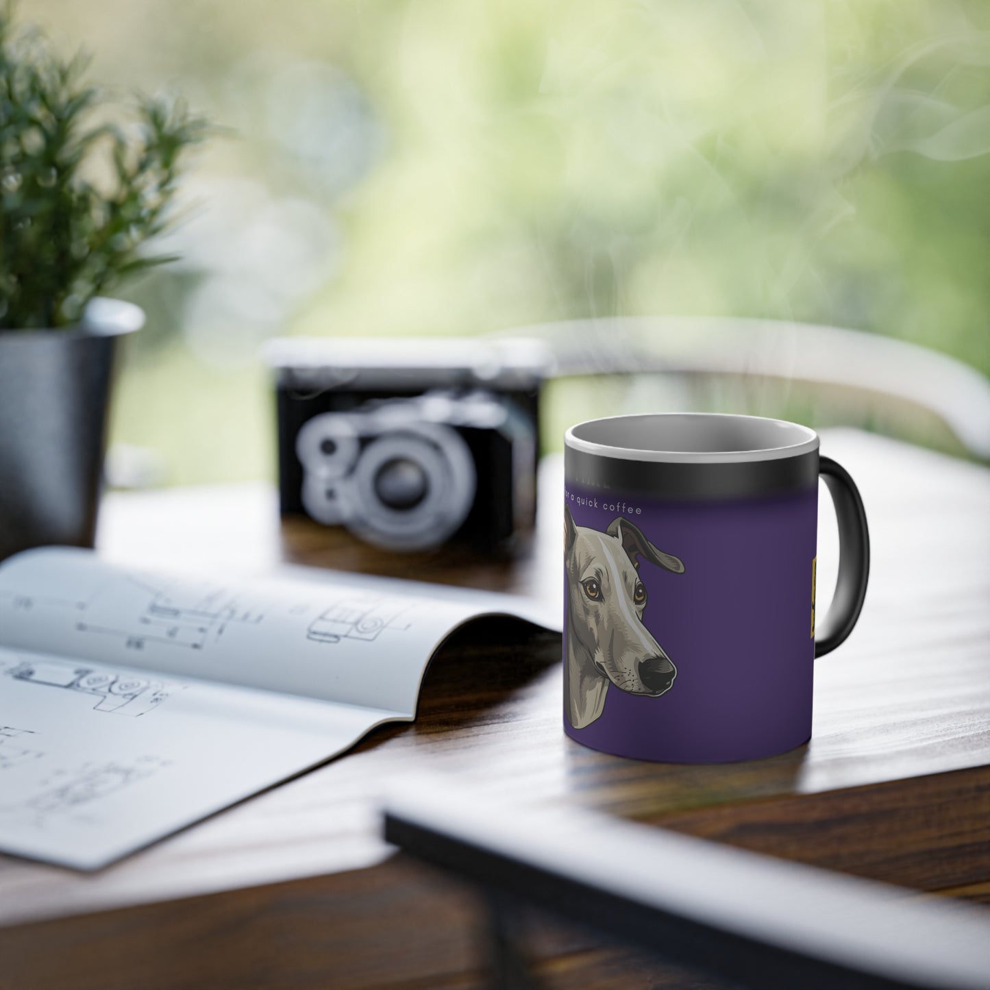 Time For A Quick Coffee Italian Greyhound Magic Mug, 325ml - Purple