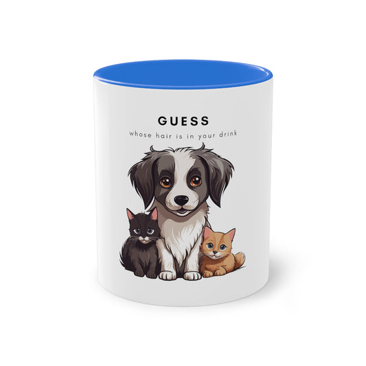 Guess Whose Hair Cats and Dog Two-Tone Coffee Mug, 325ml - White