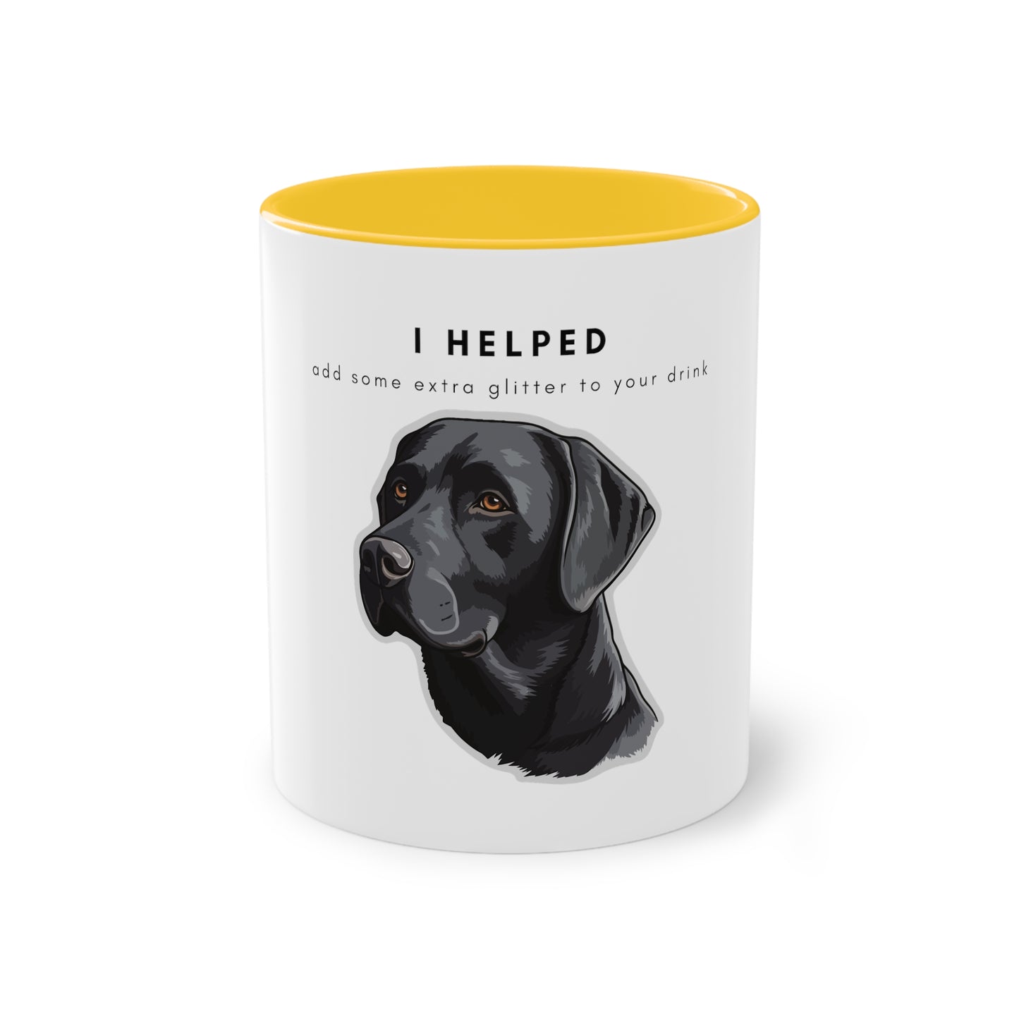 I Helped Add Glitter Black Labrador Sticker Two-Tone Coffee Mug, 325ml - White