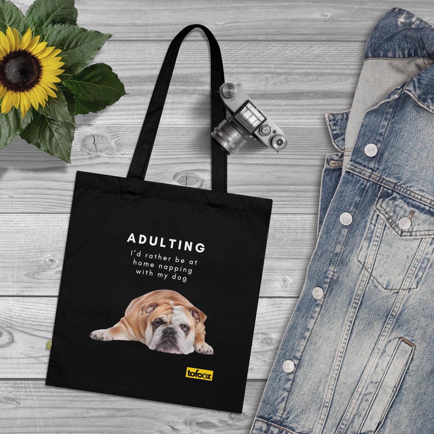 Adulting Rather Be Napping English Bulldog Organic Cotton Tote Bag