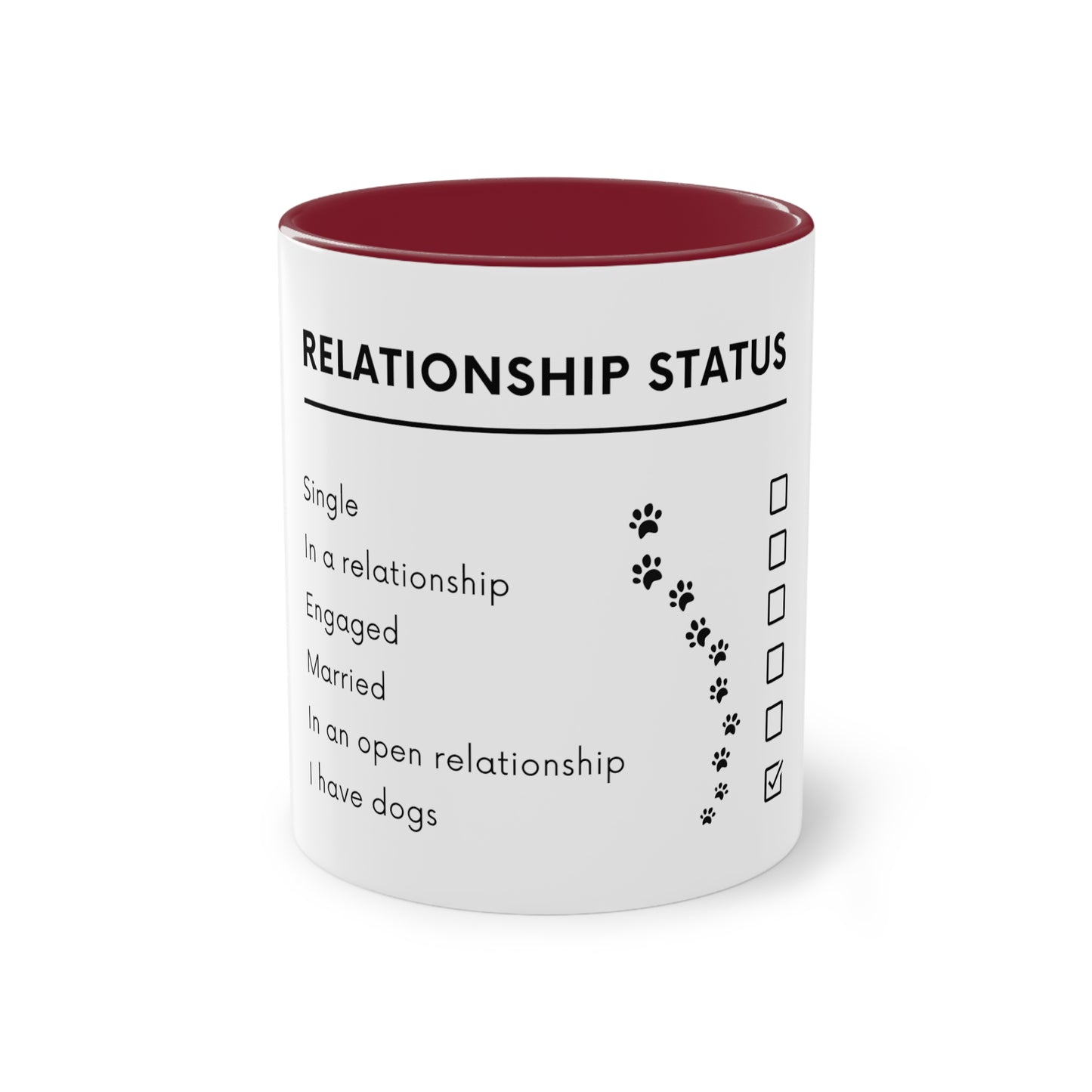 Relationship Status, I Have Dogs Two-Tone Coffee Mug, 325ml - White