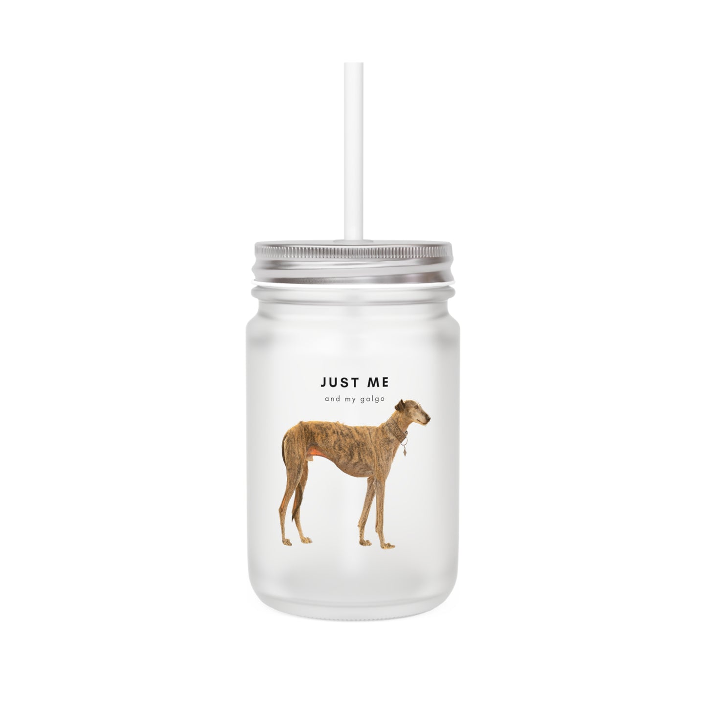 Just Me And My Galgo - Mason Jar With Straw And Lid, 355ml