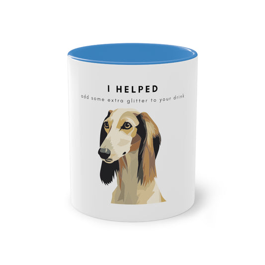 I Helped Add Glitter Saluki Graphic Two-Tone Coffee Mug, 325ml - White