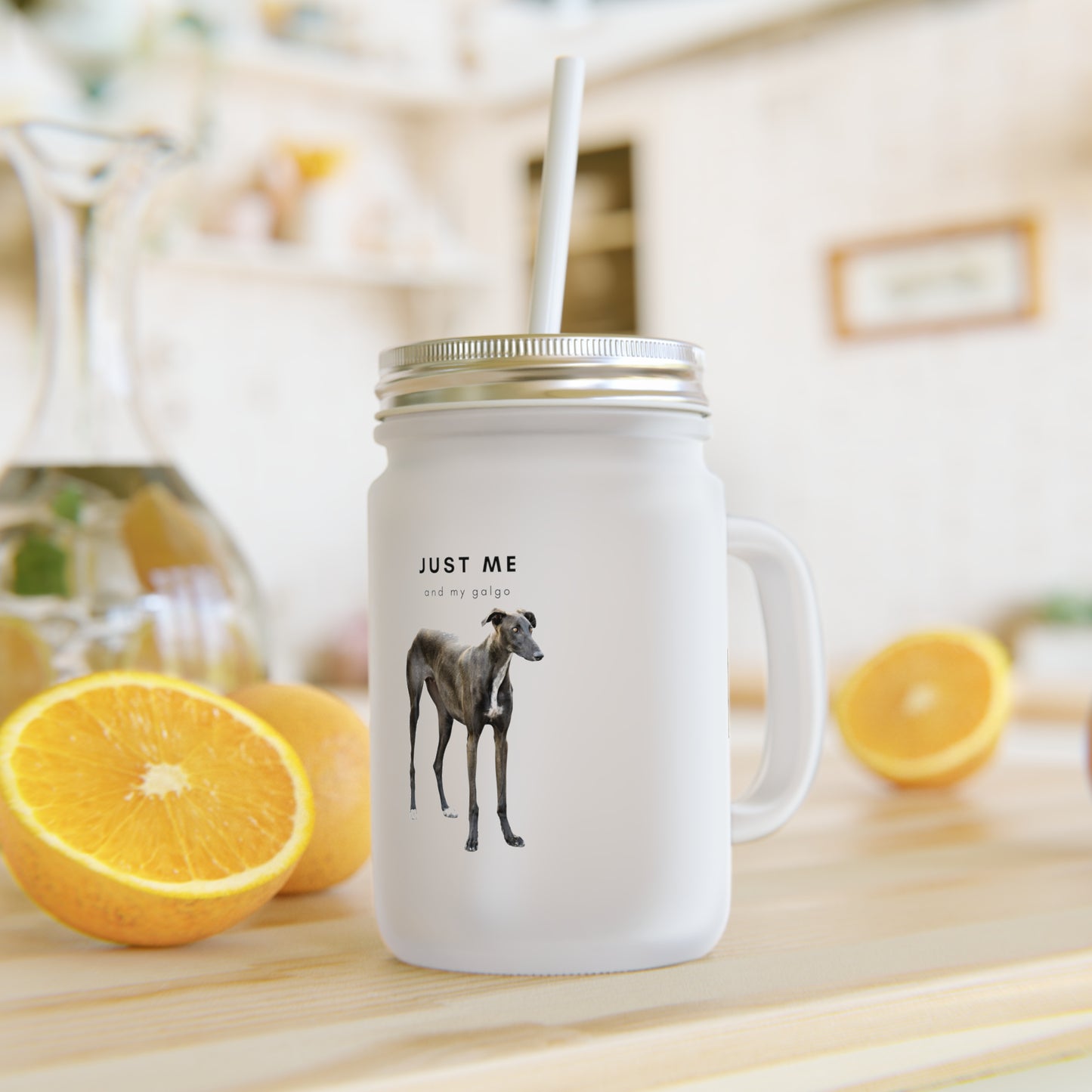 Just Me And My Galgo Brown White Chest - Mason Jar With Straw And Lid, 355ml