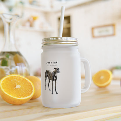 Just Me And My Galgo Brown White Chest - Mason Jar With Straw And Lid, 355ml