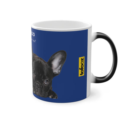 Peekaboo Sit In Your Lap Black French Bulldog Puppy Magic Mug, 325ml - Blue