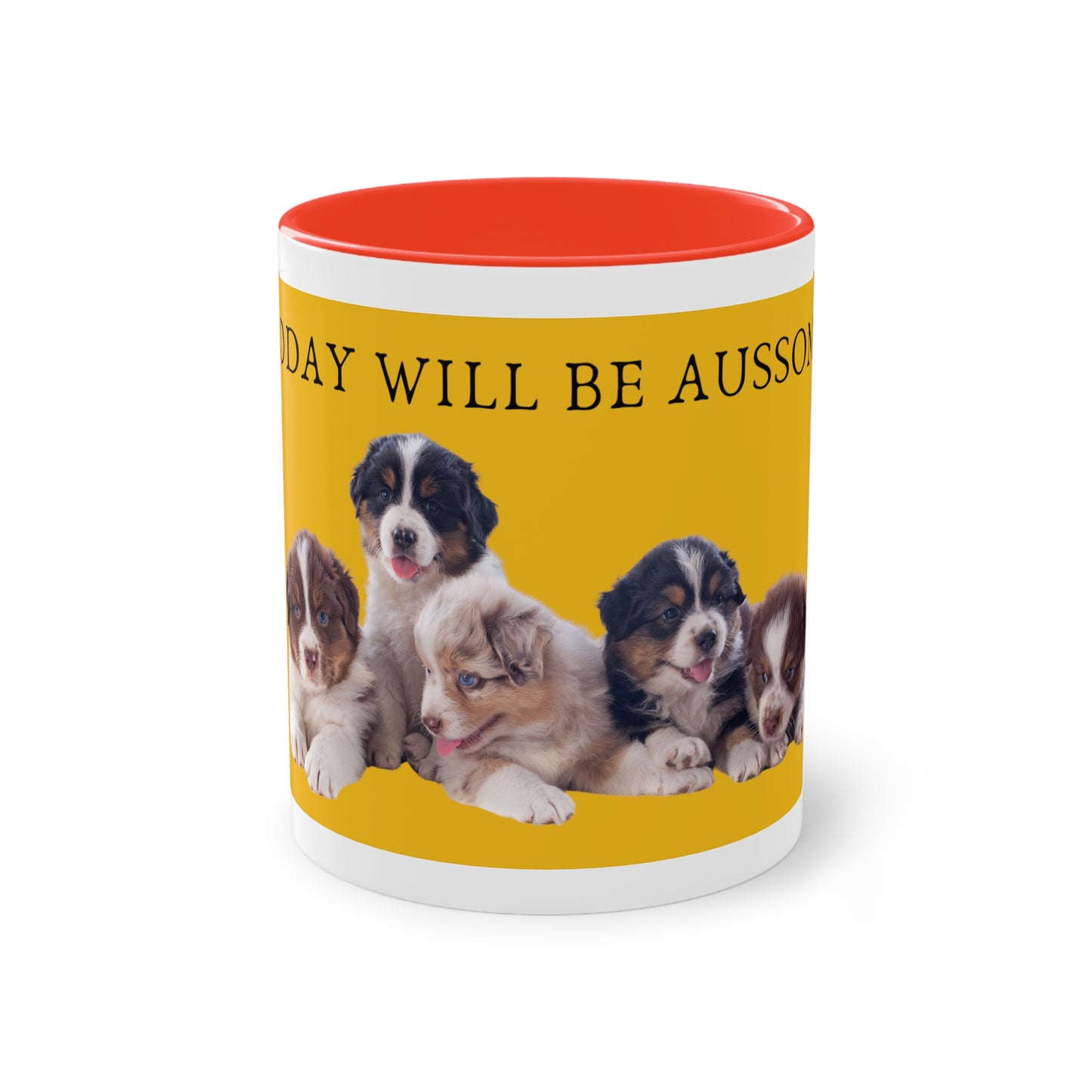 Today Will Be Aussome Aussie Puppies Two-Tone Coffee Mug, 325ml - Yellow