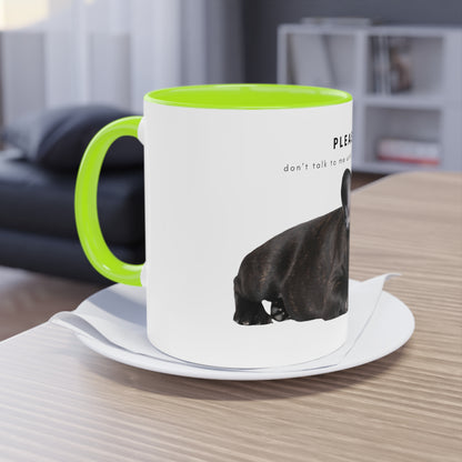 Please Don't Talk Coffee Black French Bulldog Puppy Two-Tone Coffee Mug, 325ml - White