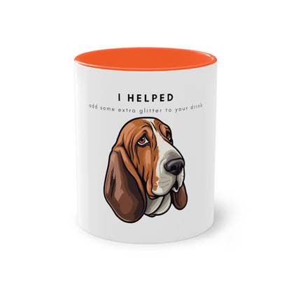 I Helped Add Glitter Basset Hound Two-Tone Coffee Mug, 325ml - White