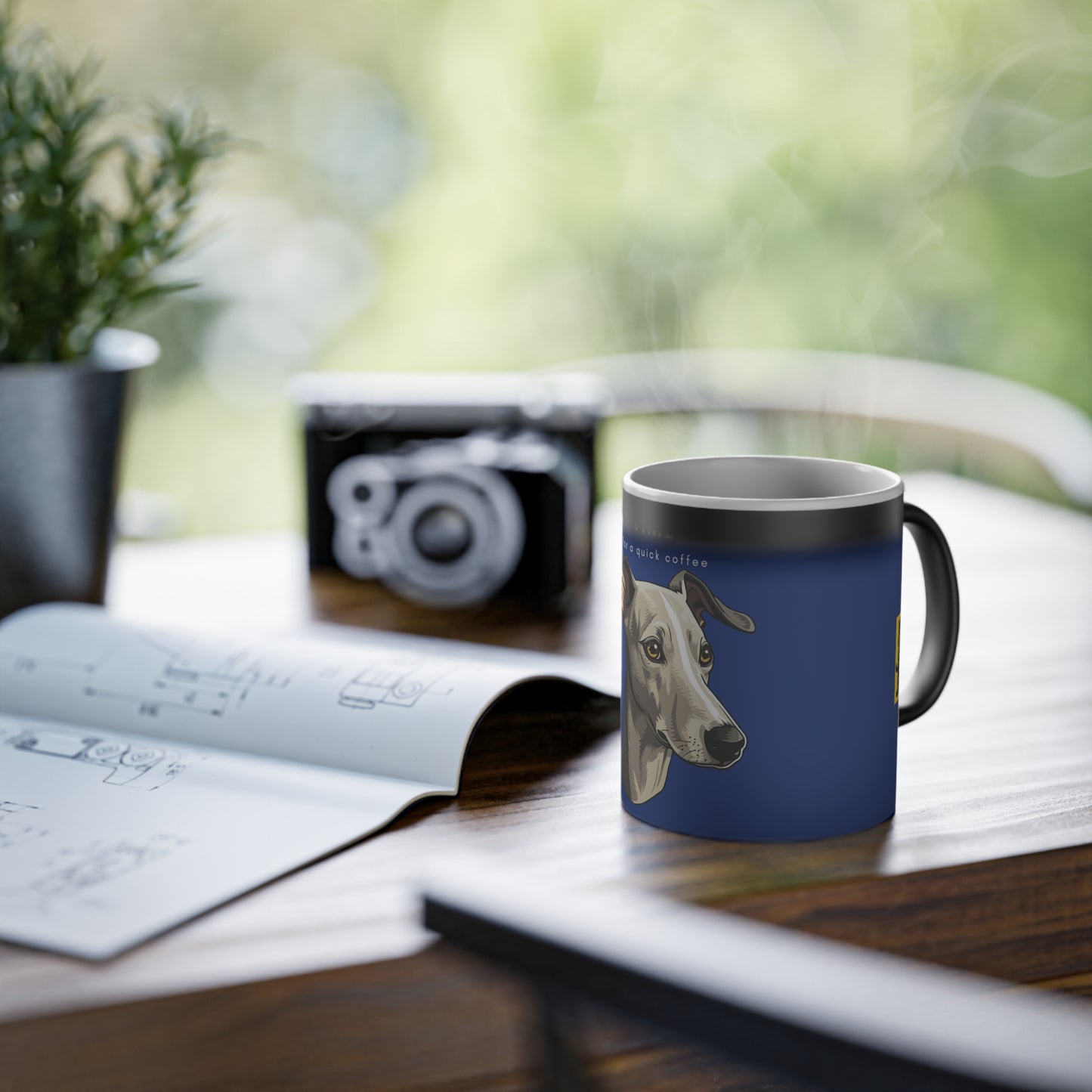 Time For A Quick Coffee Italian Greyhound Magic Mug, 325ml - Dark Blue