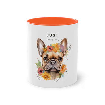 Just Breathe French Bulldog Two-Tone Coffee Mug, 325ml - White