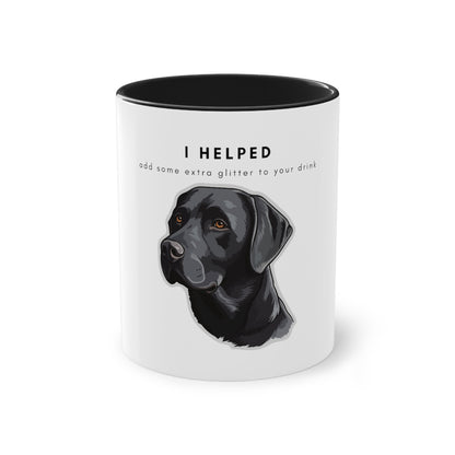 I Helped Add Glitter Black Labrador Sticker Two-Tone Coffee Mug, 325ml - White